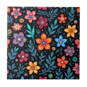 Colourful Floral Button Background Ceramic Tile