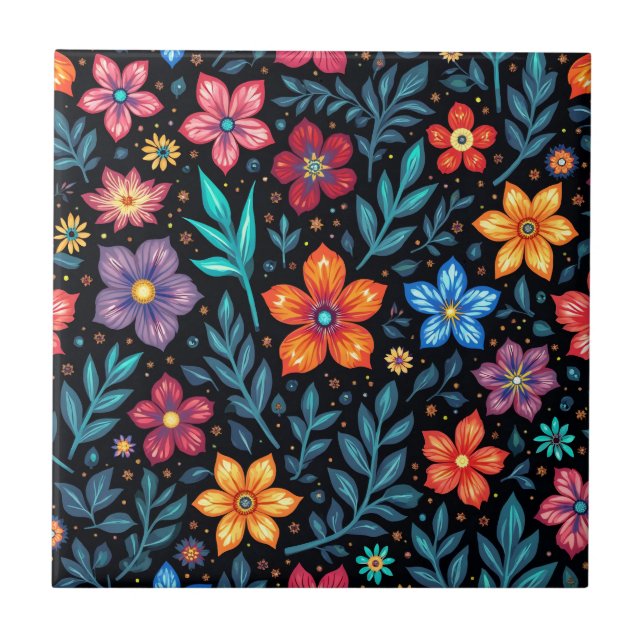 Colourful Floral Button Background Ceramic Tile (Front)