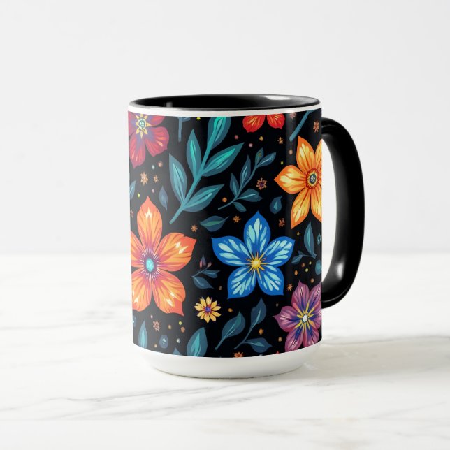 Colourful Floral Button Background Mug (Front Right)