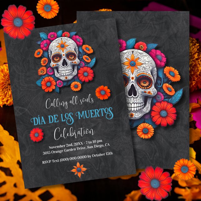 Colourful Floral Calavera Dia de los Muertos Invitation (Creator Uploaded)