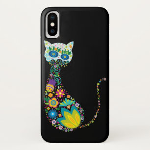 Colourful Floral Cat iPhone X Case