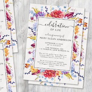 Colourful Floral Celebration of Life Memorial Invitation
