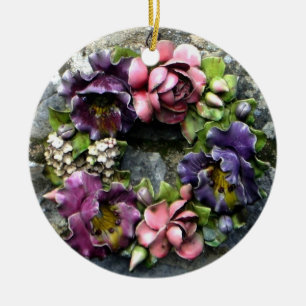 Colourful floral cemetery wreath ceramic tree decoration
