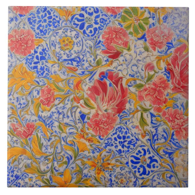 Colourful Floral Ceramic Tile (Front)