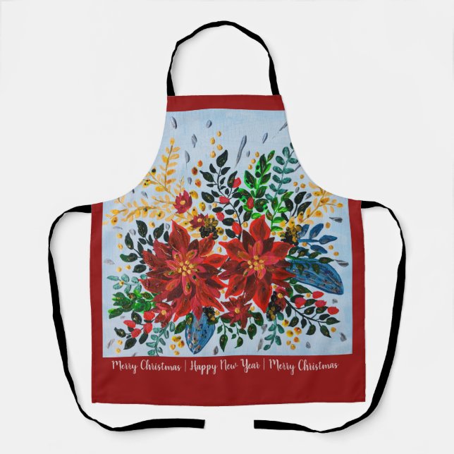 Colourful Floral Christmas Poinsettia Apron (Front)