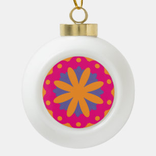 colourful floral circle shapes ceramic ball christmas ornament