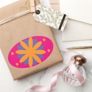 colourful floral circle shapes oval sticker