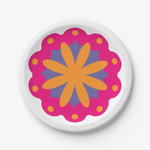 colourful floral circle shapes paper plate