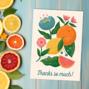 Colourful Floral Citrus Orange Lemon Grapefruit Thank You Card