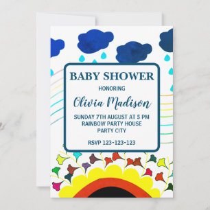 Colourful Floral Clouds Gender Neutral Baby Shower Invitation