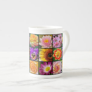 Colourful floral collage bone china mug