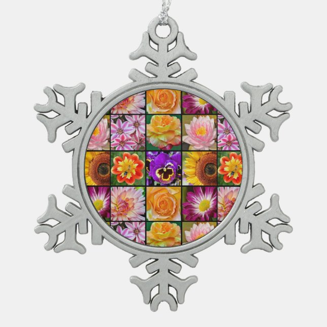 Colourful floral collage christmas ornament (Front)