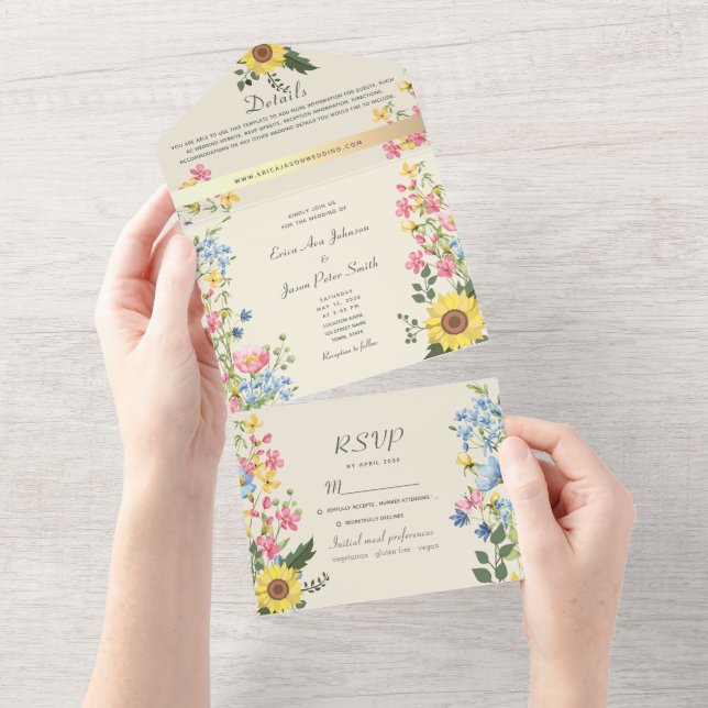 Colourful Floral Country Wedding All In One Invitation (Tearaway)