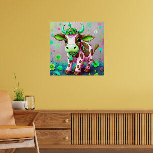 Colourful Floral Cow Indian Style Poster
