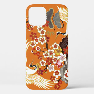 Colourful Floral Cranes Sakura Pattern iPhone 12 Case