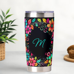 Colourful Floral Custom Monogram Insulated Tumbler