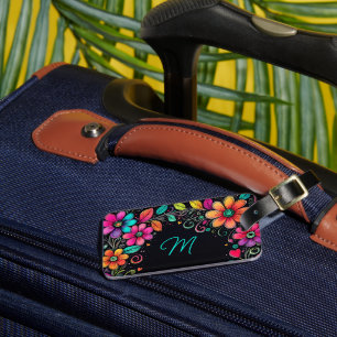 Colourful Floral Custom Monogram Luggage Tag