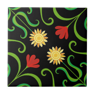 Colourful Floral Damask Sunflower Pattern Cute Fol Ceramic Tile