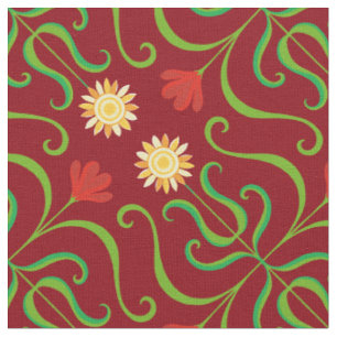 Colourful Floral Damask Sunflower Pattern Cute Fol Fabric