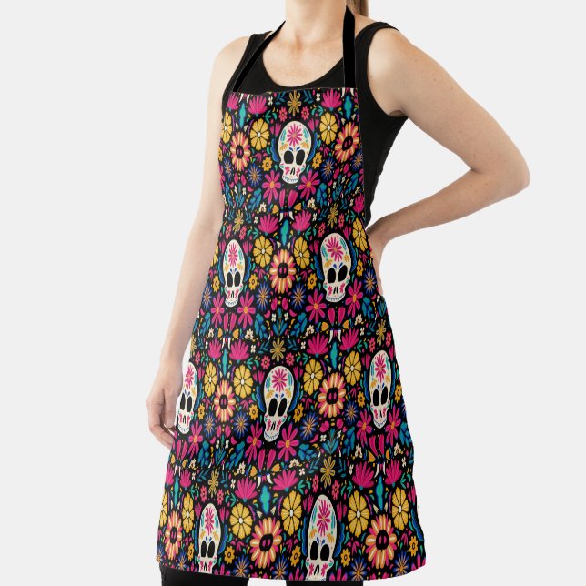 Colourful Floral Day Of The Dead Apron (Insitu)