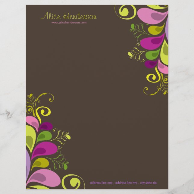 Colourful Floral Deco Leaves Nature Art Deco Chic Customized Letterhead (Front)
