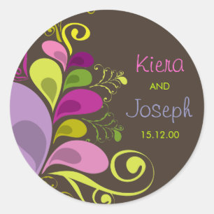 Colourful Floral Deco Leaves Summer Wedding Sticke Classic Round Sticker