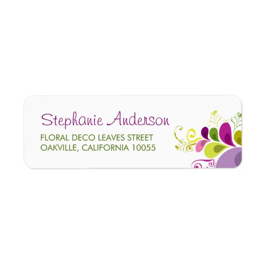Colourful Floral Deco Leaves Wedding Address Return Address Label