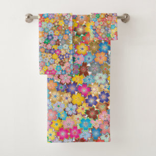 Colourful Floral Design Bath Towels