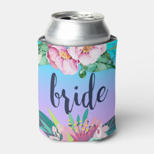 Colourful Floral Design & Bride Text Can Cooler