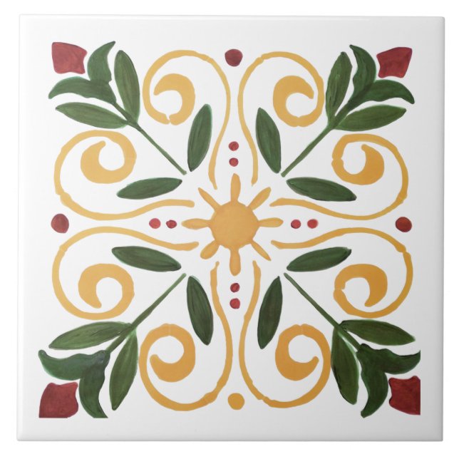 Colourful floral design ceramic tile (Front)