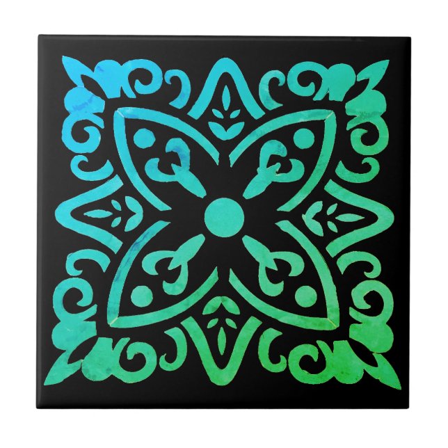 Colourful floral design ceramic tile (Front)
