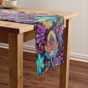 Colourful Floral Design Faux Glass-beads Short Table Runner