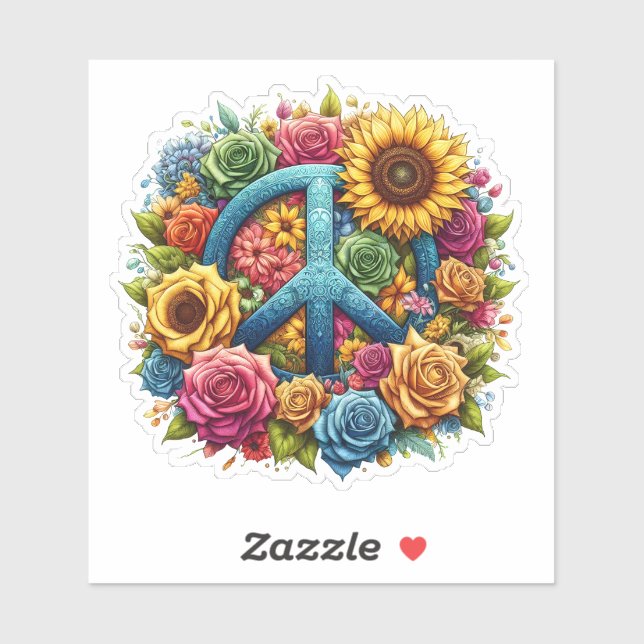 Colourful Floral Design Featuring a Peace Symbol (Sheet)