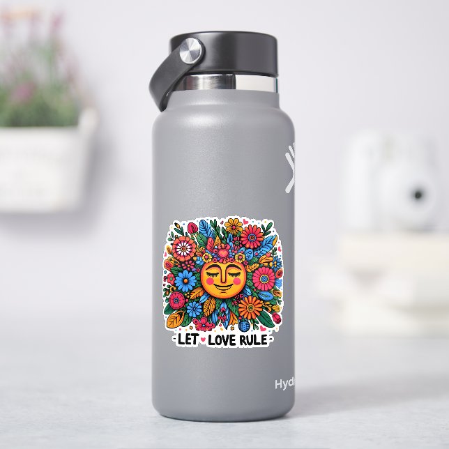 Colourful Floral Design Featuring a Smiling Sun (HydroFlask)