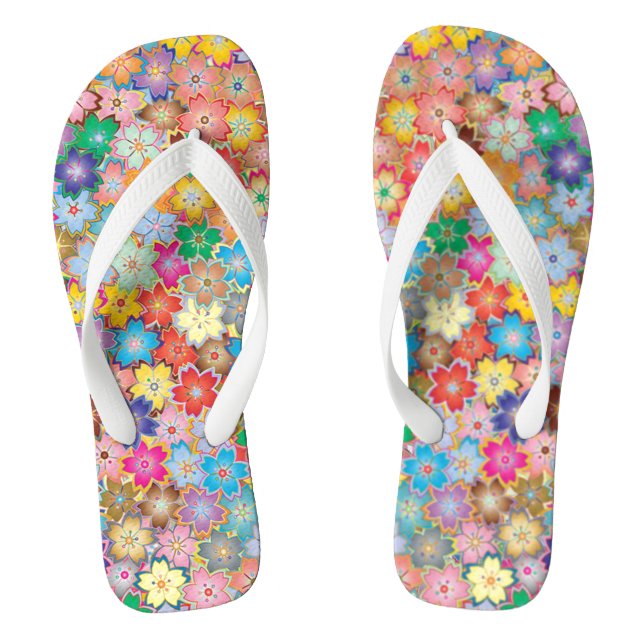Colourful Floral Design Flip Flops (Footbed)