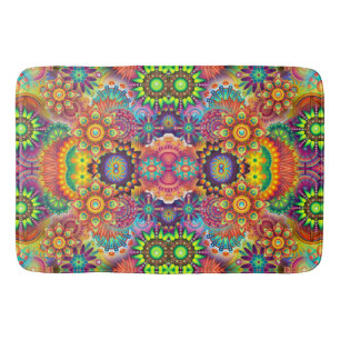 Colourful Floral Design Mandala Pattern Bath Mat