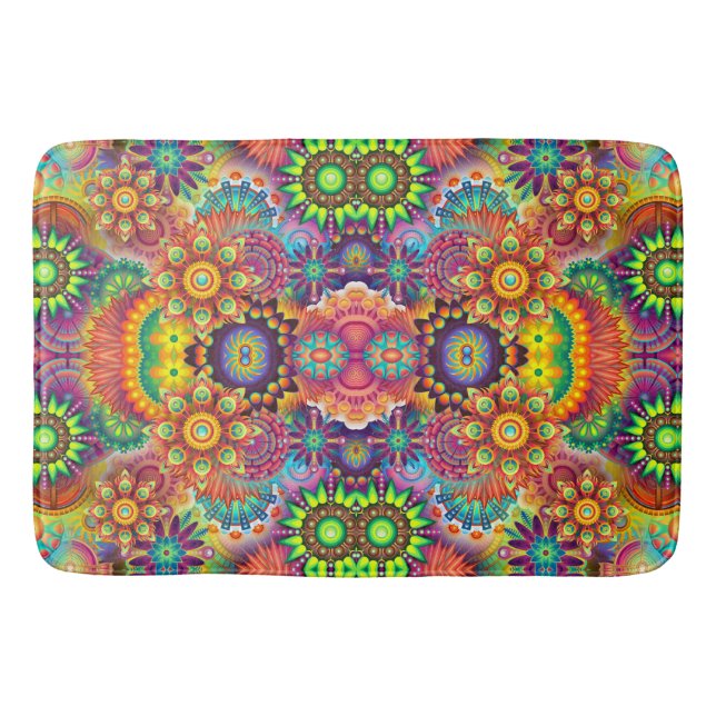 Colourful Floral Design Mandala Pattern Bath Mat (Front)
