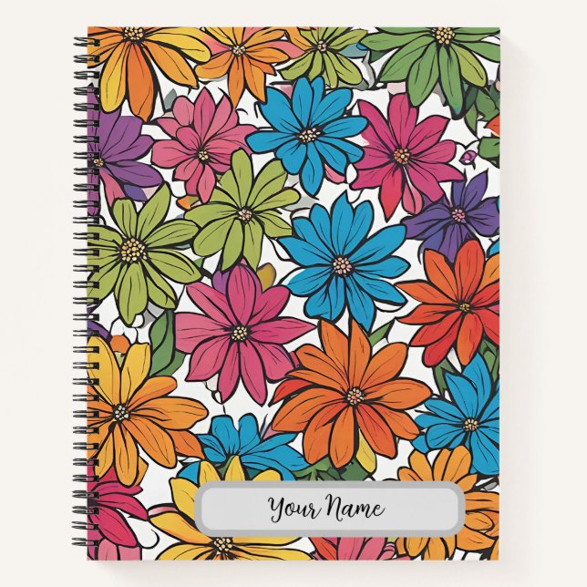 Colourful Floral Design Spiral Notebook (Front)