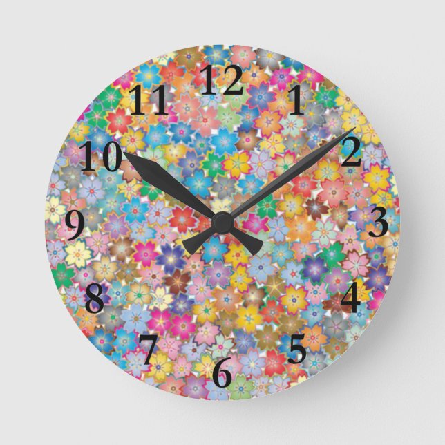 Colourful Floral Design Wall Clock (Front)