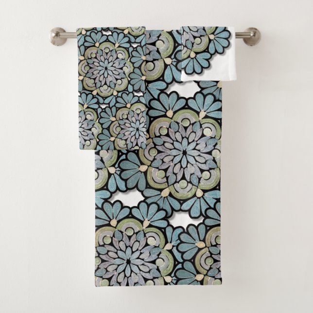 Colourful floral designs bath towel set (Insitu)