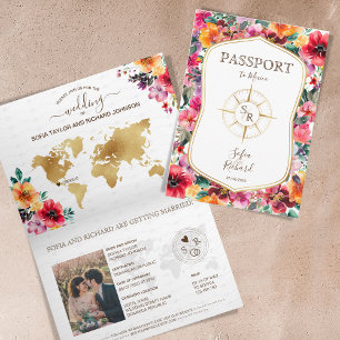 Colourful Floral Destination Wedding Passport Invitation