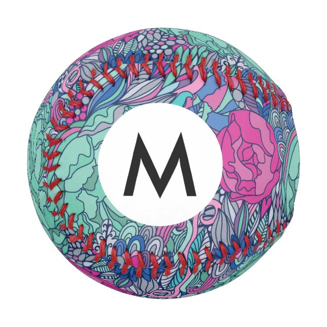 Colourful Floral Doodle Pattern Baseball (Front Left)