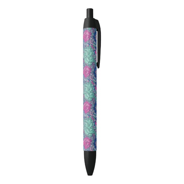 Colourful Floral Doodle Pattern Black Ink Pen (Bottom (Vertical))