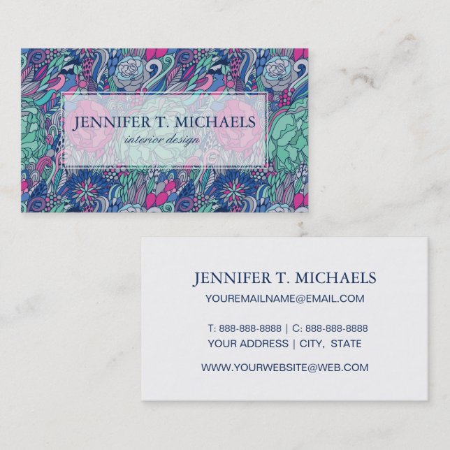Colourful Floral Doodle Pattern Business Card (Front/Back)