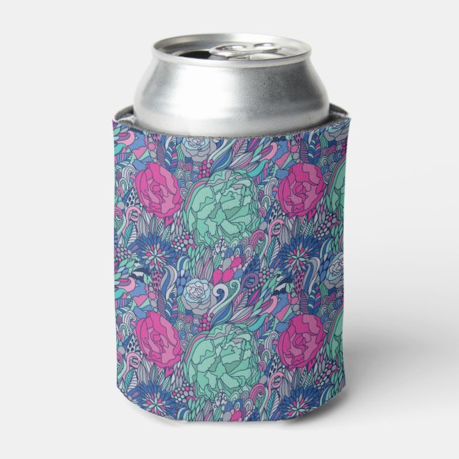Colourful Floral Doodle Pattern Can Cooler (Can Front)