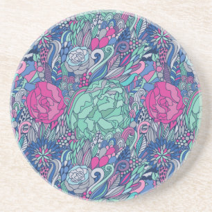 Colourful Floral Doodle Pattern Coaster