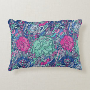 Colourful Floral Doodle Pattern Decorative Cushion