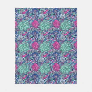 Colourful Floral Doodle Pattern Fleece Blanket