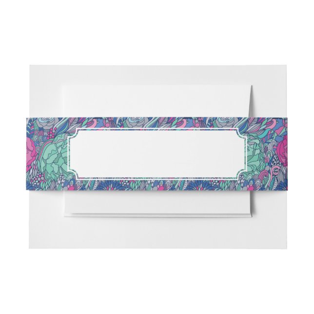 Colourful Floral Doodle Pattern Invitation Belly Band (Front Example)
