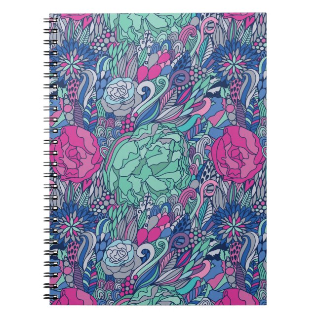 Colourful Floral Doodle Pattern Notebook (Front)